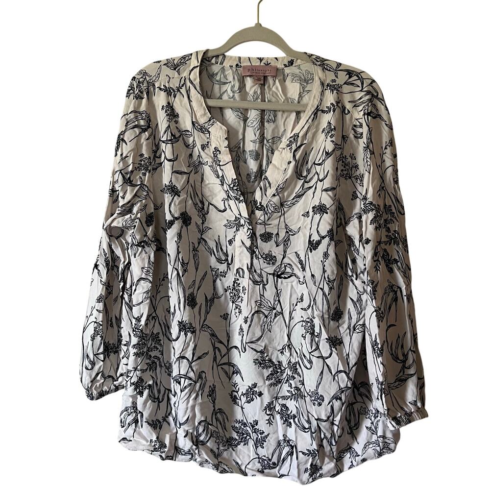Philosophy Viscose Boho Wildflower Vintage Print Peasant Cream Black Womens 3X